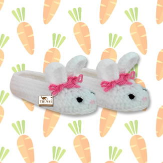 Zapatos de conejos. Babuchas tejidas a mano. Babuchas en lana. Pantuflas tejidas. Babuchas de animales. Talykí Taller de Tejidos y diseño textil